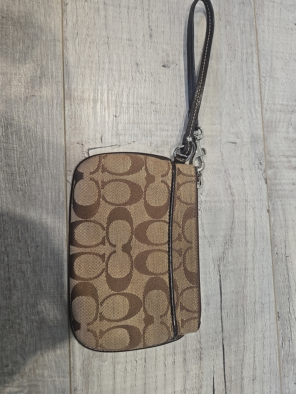 Coach Signature Jacquard Wristlet in Brown/Khaki - Picture 2 of 11